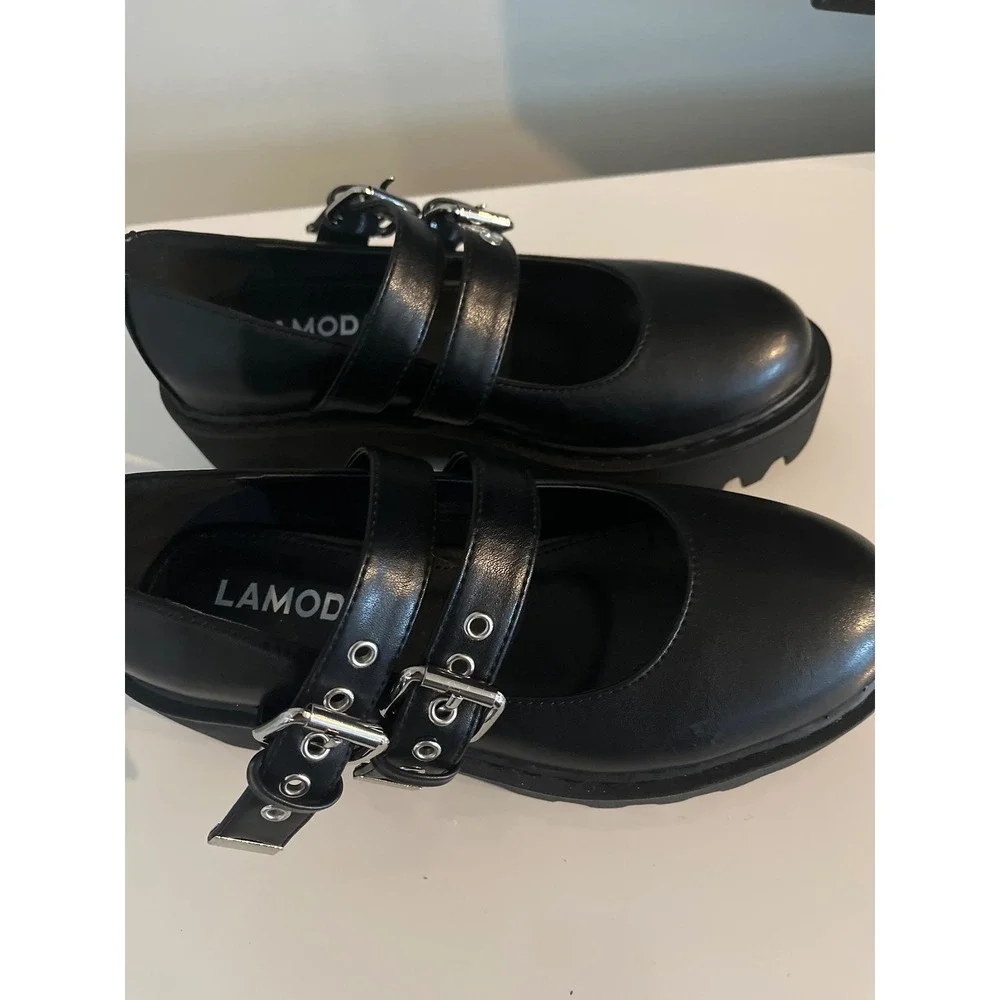 Lamoda Black Double Buckle Platform Mary Jane Lug Sole Shoes Womens 7 Goth‎ Punk